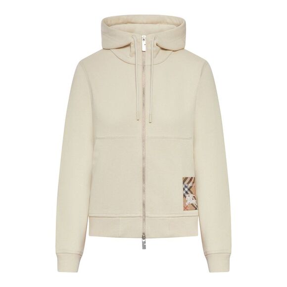 Burberry Women Felpa Con Cappuccio E Cerniera In Cotone Con Etichetta Check